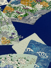 画像をギャラリービューアに読み込む, 開き扇に破れ色紙風景草花模様【シュッケニ】
