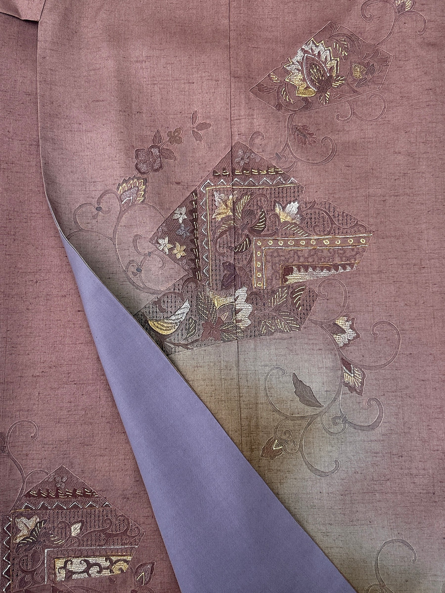 ヨシリン様訪問着1点サイズM〜Ｌ中国三大刺繍スワトウ相良総刺繍　花車文　正絹 中国三大刺繍・スワトウ刺繍・相良刺繍 総刺繍訪問着紬地更紗花唐草