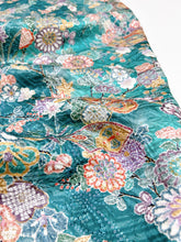 画像をギャラリービューアに読み込む, 浅葱色扇に蝶草花模様【長丈シュッケニ】【日本橋三越品】