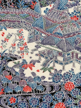 画像をギャラリービューアに読み込む, 農村風景に総松草花模様・縮緬