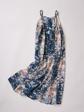 画像をギャラリービューアに読み込む, 濃い深縹菊扇花尽くし模様金彩銀彩【サイドギャザーワンピース】