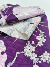 画像をギャラリービューアに読み込む, 流水地紋に雪輪模様草花尽くし【長丈シュッケニ・丈91㎝】