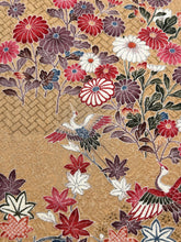 画像をギャラリービューアに読み込む, 膨れ織りに鶴・四季草花模様【長丈シュッケニ・丈91㎝】