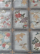 画像をギャラリービューアに読み込む, 格子に花鳥模様、暈し織り帯【あずま型大】