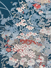 画像をギャラリービューアに読み込む, 濃い深縹菊扇花尽くし模様金彩銀彩【サイドギャザーワンピース】
