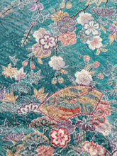 画像をギャラリービューアに読み込む, 浅葱色扇に蝶草花模様【長丈シュッケニ】【日本橋三越品】