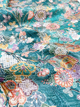 画像をギャラリービューアに読み込む, 浅葱色扇に蝶草花模様【長丈シュッケニ】【日本橋三越品】