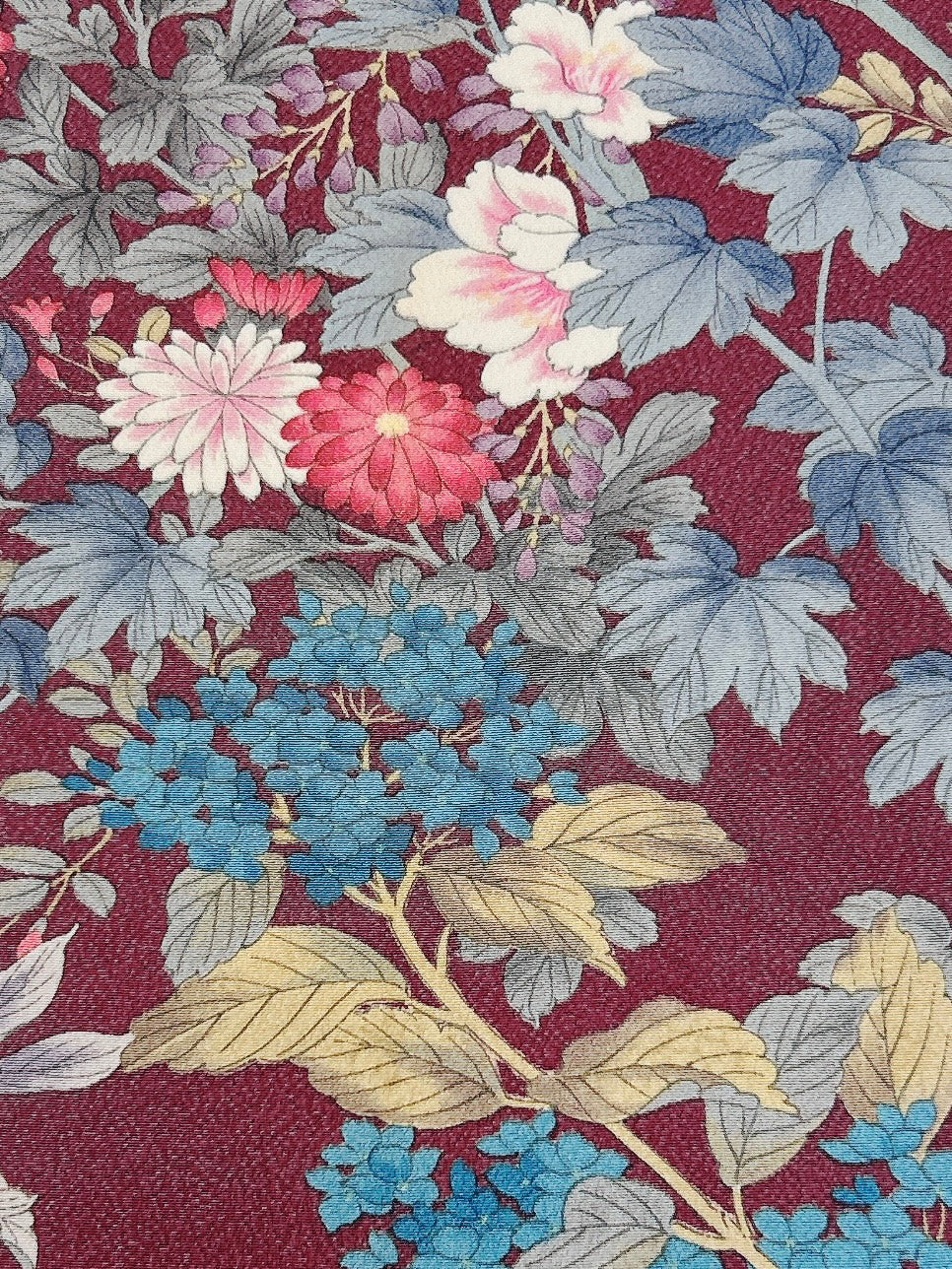 紅檜皮秋枝葉草花模様【スリットワンピース】