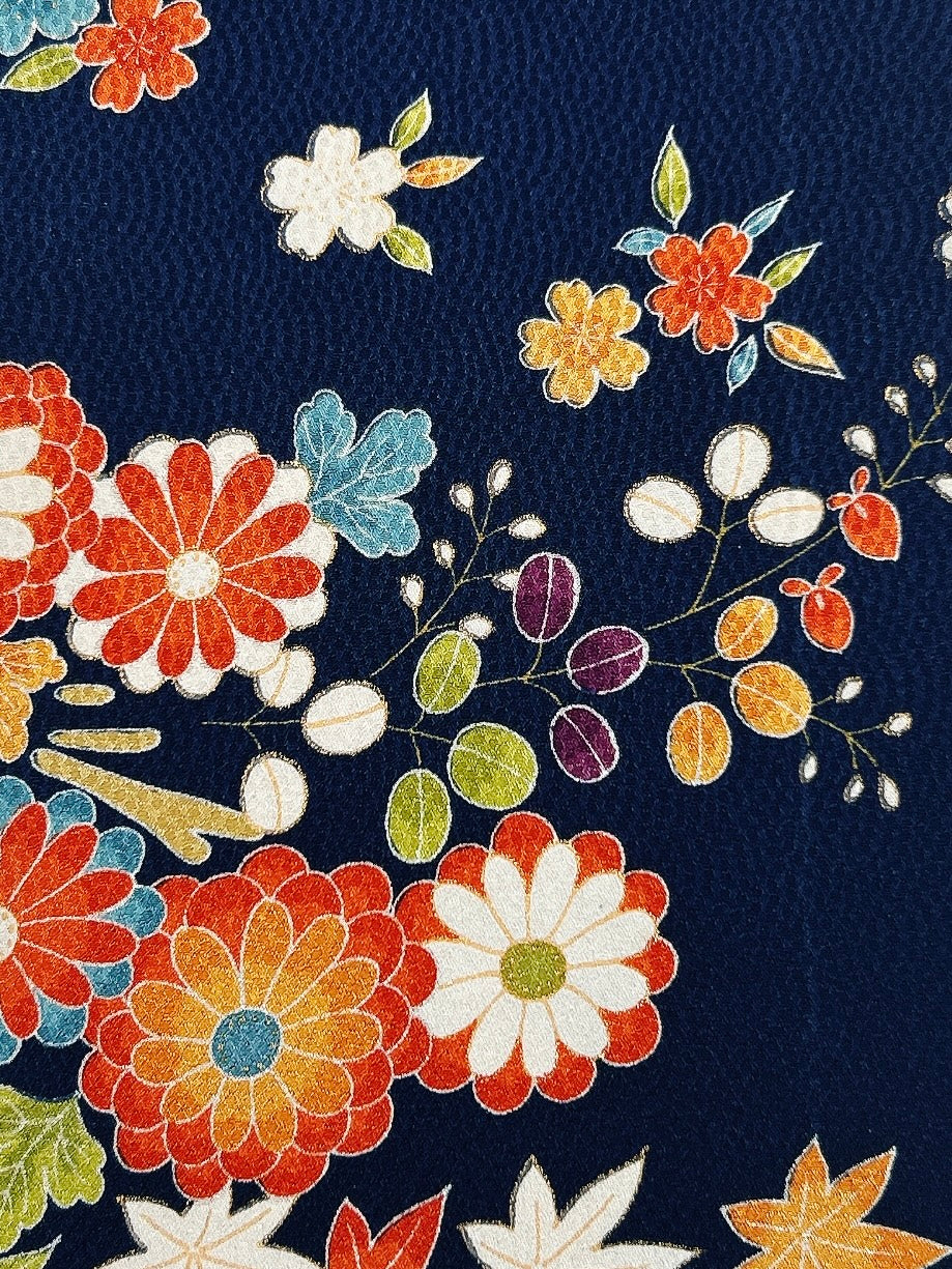 鮫小紋地紋に楓菊荻模様【長丈シュッケニ・丈91㎝】