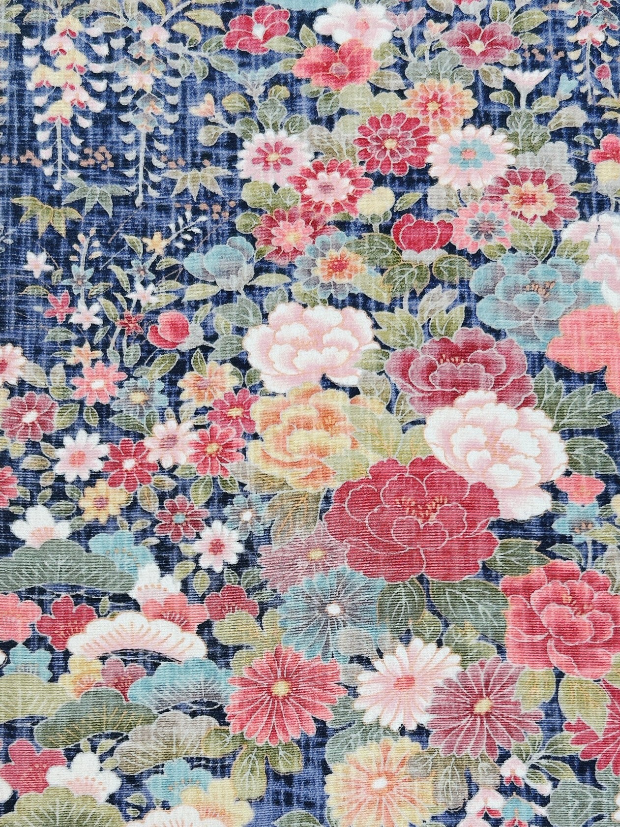破れ格子地絵に松牡丹菊藤花模様【L】