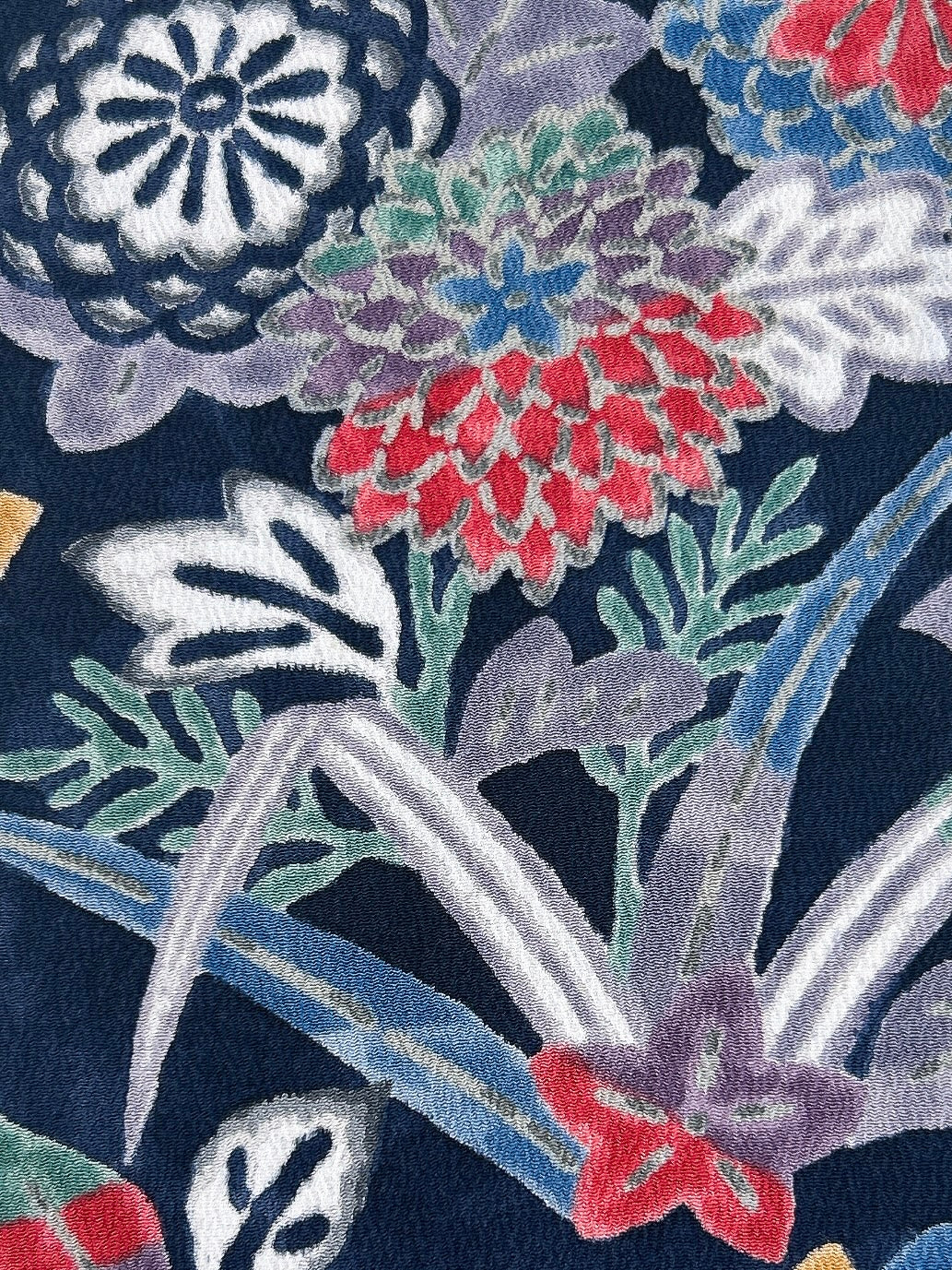 手描き縮緬花草模様【サイドギャザーワンピース】