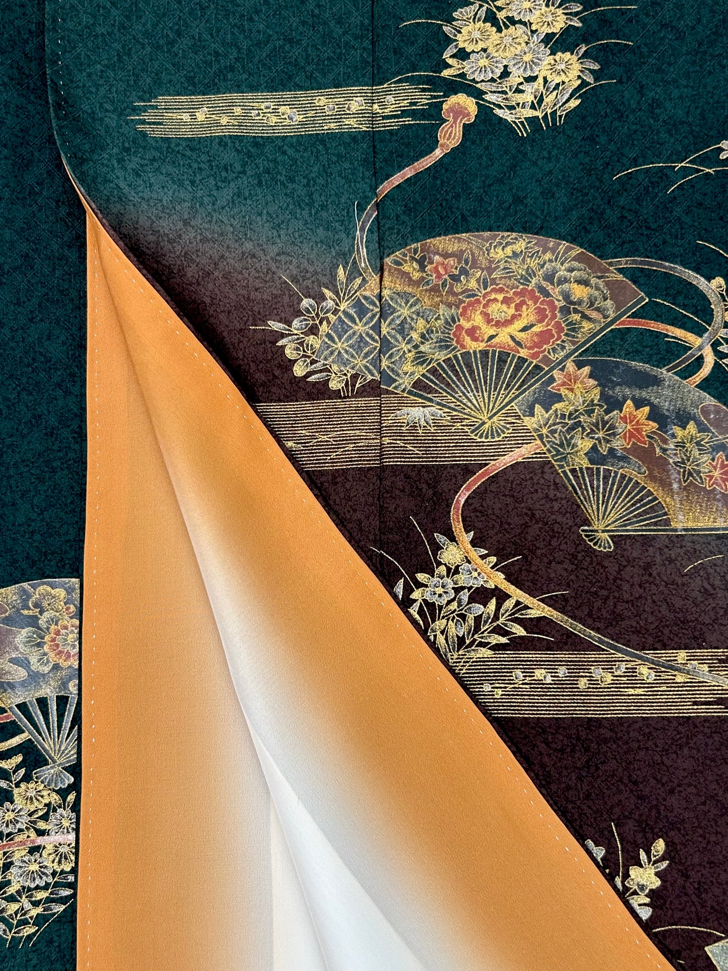 総地紋・扇面花模様箔・暈し染め金銀彩【フォーマルシュッケニ】