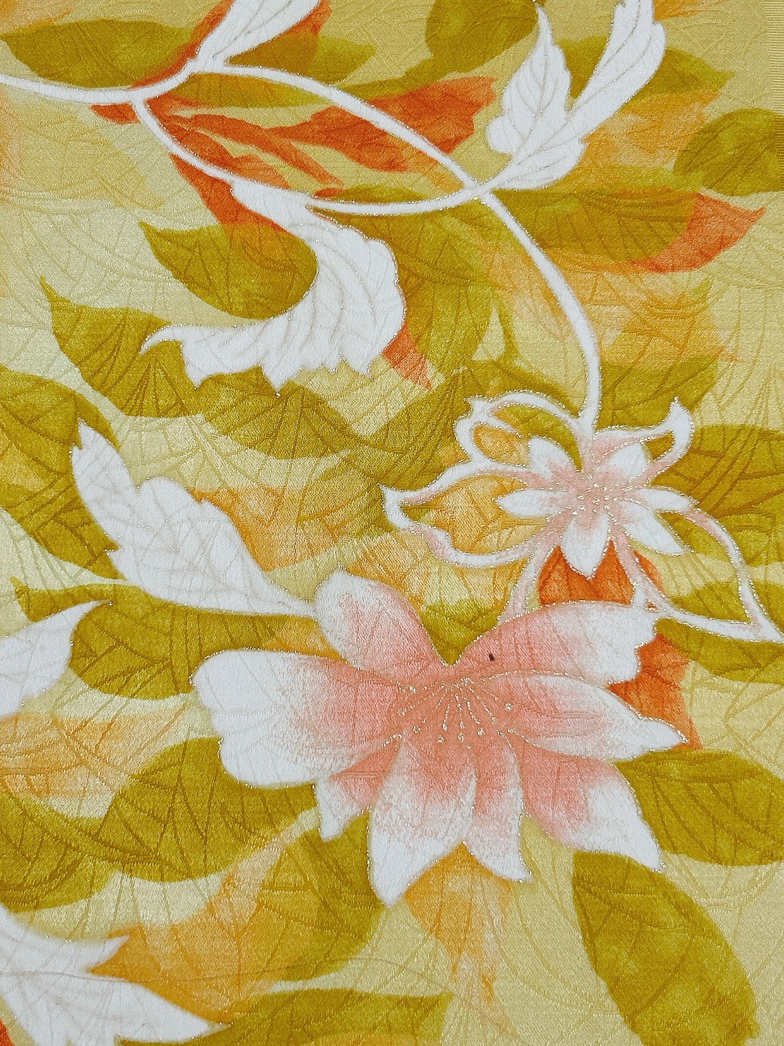 抽象絵地紋に草花模様金彩【サイドギャザーワンピース】