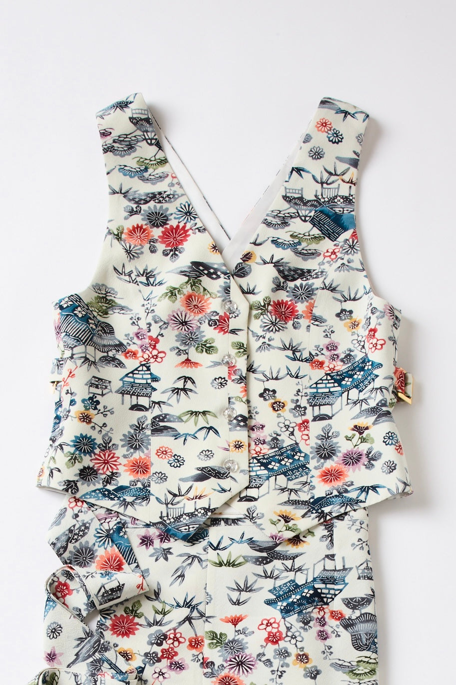 風景画型染・草花模様 【ベスト単品】