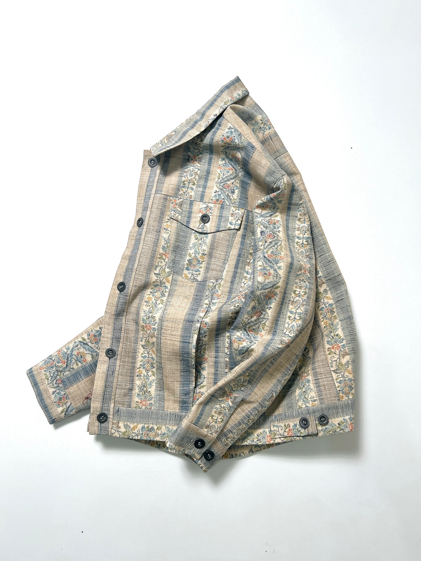 縞の唐更紗織模様紬【ケニジャン】