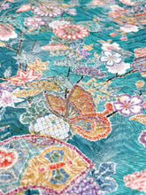 画像をギャラリービューアに読み込む, 浅葱色扇に蝶草花模様 【小】
