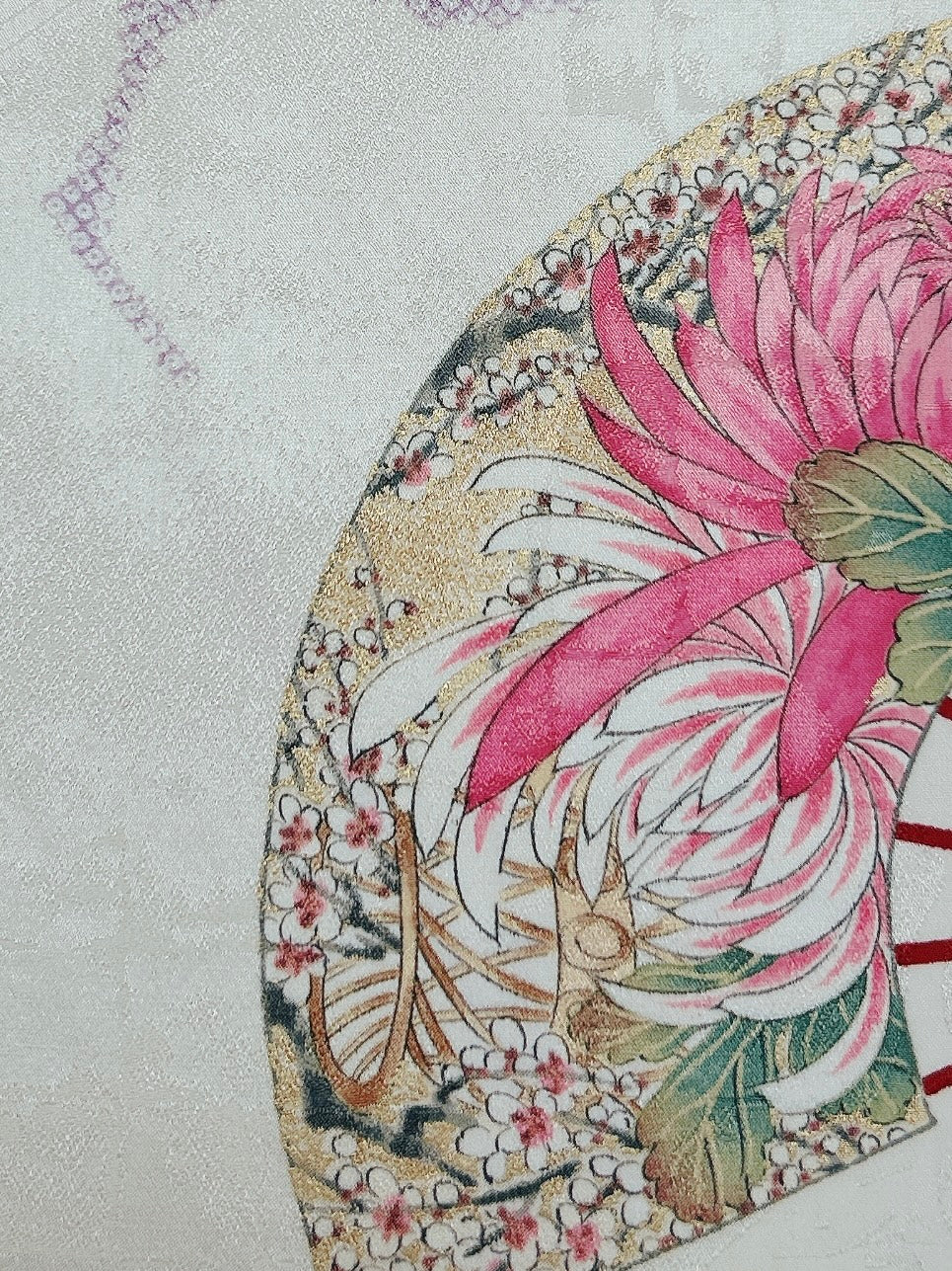 掠れ格子に変わり波地紋に花扇模様【ティアード】