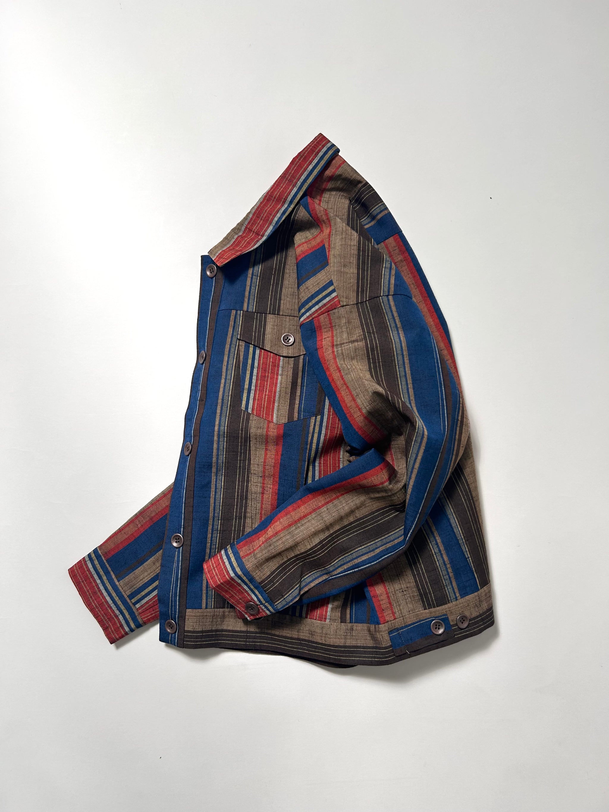 ケニアマリリア　ケニジャン（デニム風ジャケット）　多色の横節紬　フリーサイズ ケニアマリリア ケニジャン（デニム風ジャケット） 多色の横節紬