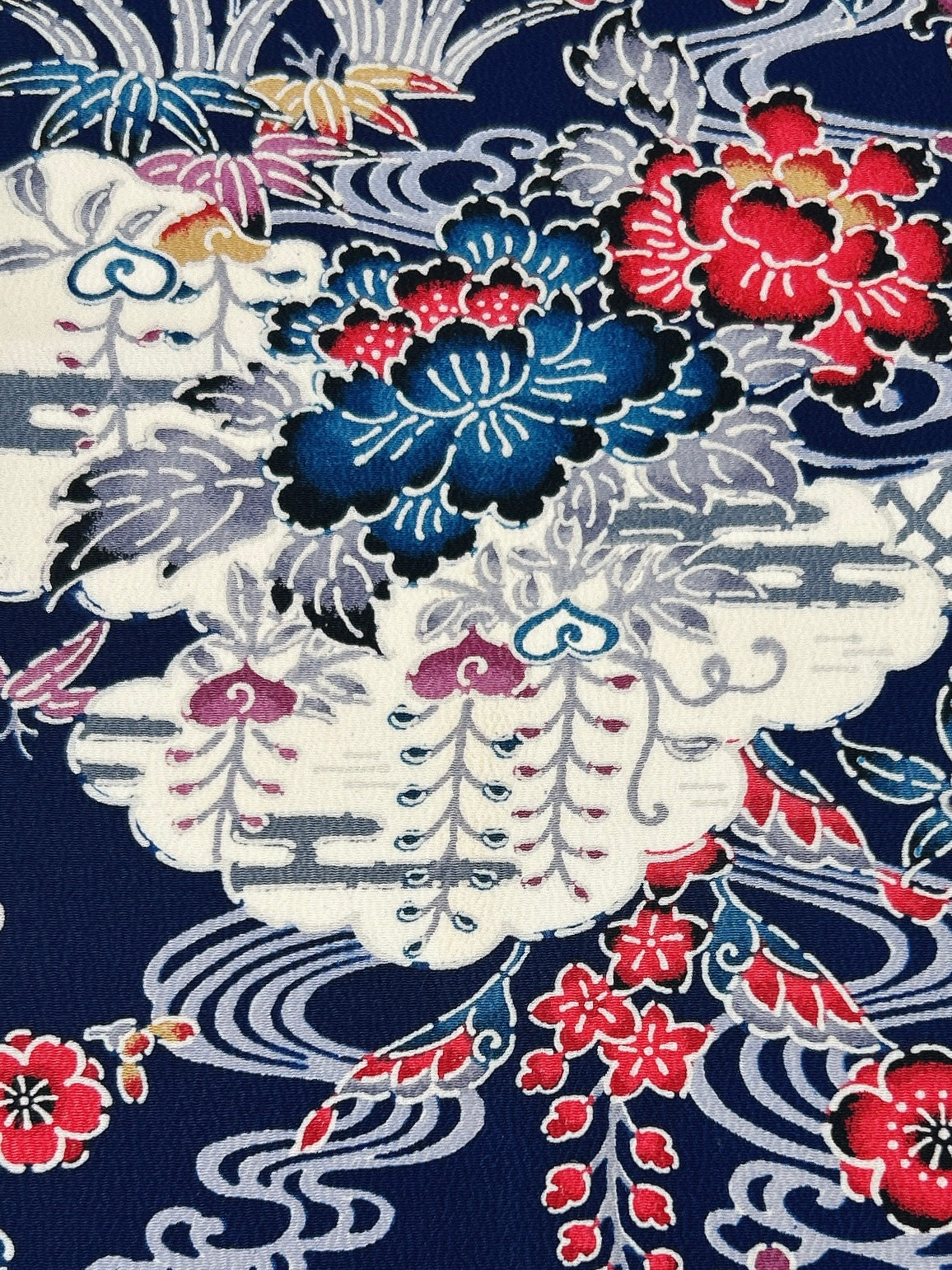 流水に牡丹笹菖蒲花絵型染【ティアード】