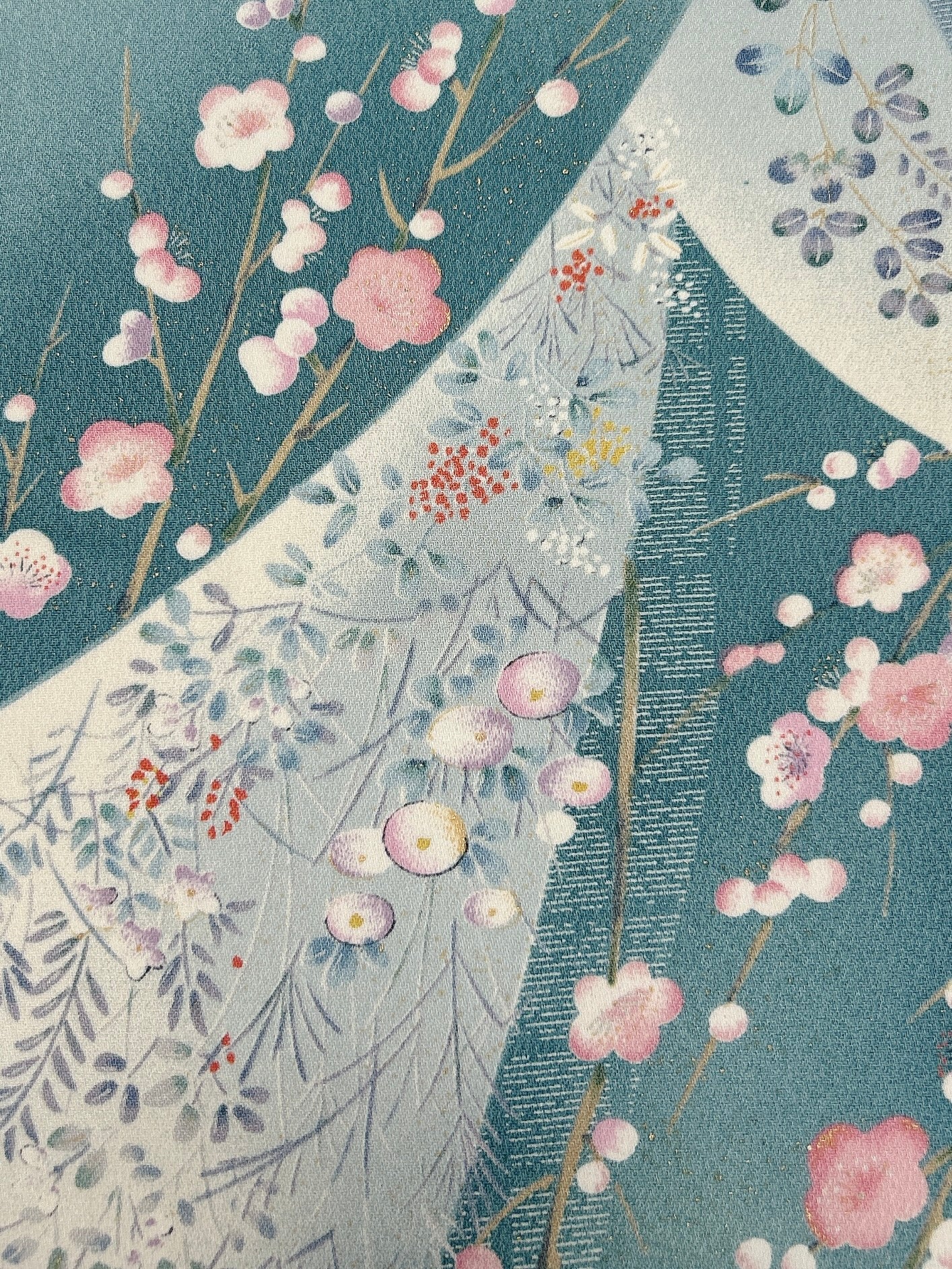 青碧色の流線枝花模様暈し染め【ティアード】