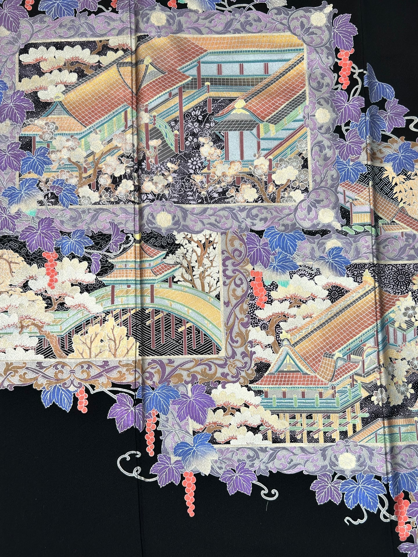 【予約品】紫箔の風景花模様金彩【フォーマルシュッケニ】