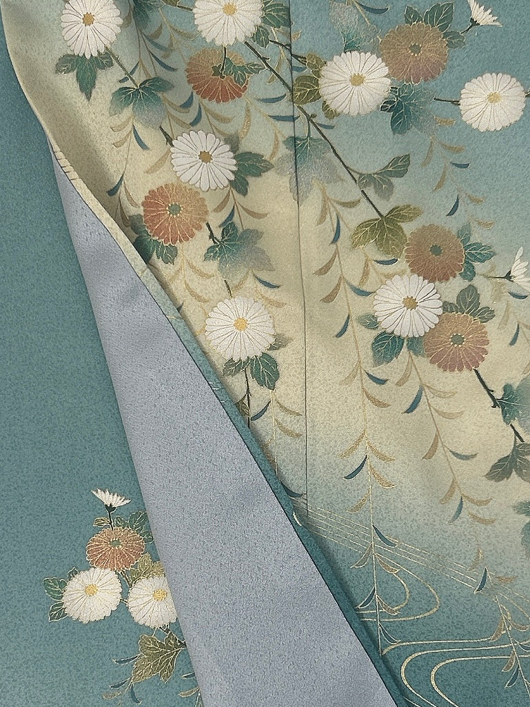 枝花流水文模様に暈し染め金彩縁【フォーマルシュッケニ】