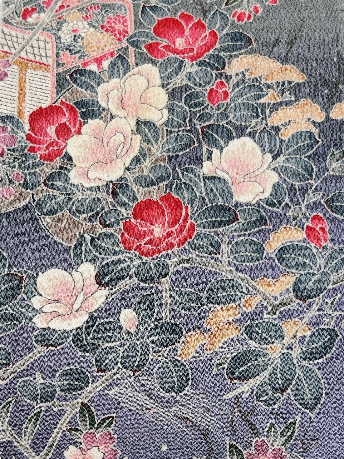 縮緬・御所車草花模様【サイドギャザーワンピース】