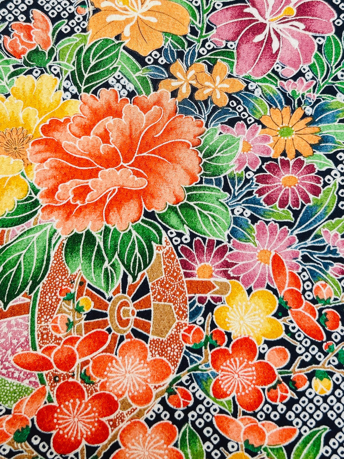 斑点地紋に鹿の子花車模様【L】