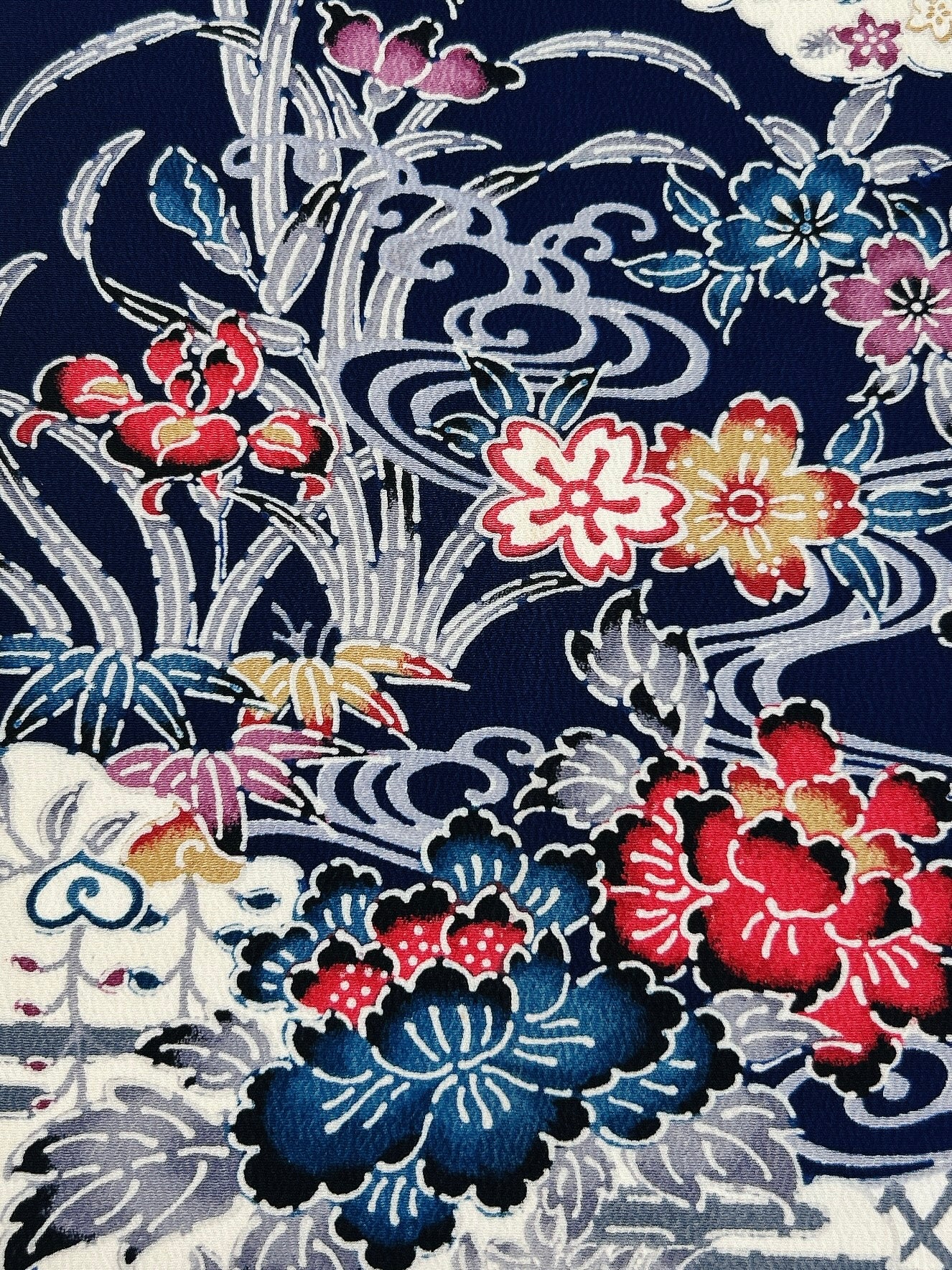 流水に牡丹笹菖蒲花絵型染【ティアード】